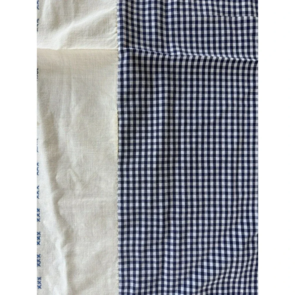 VTG Cotton Embroidered  Cross Stitch Tablecloth With Gingham Bluebird 68 X 54”